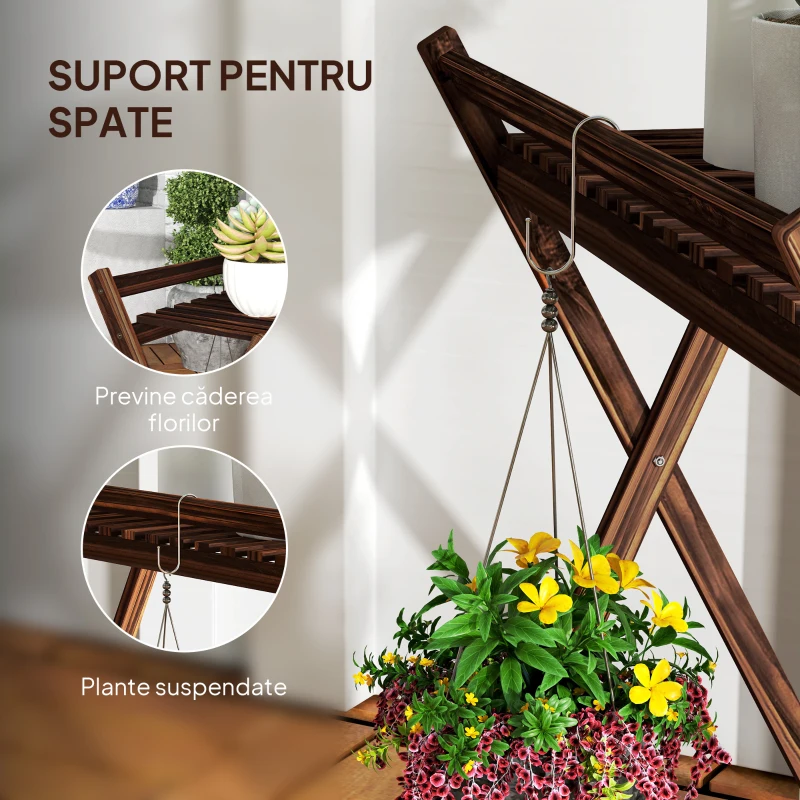 Outsunny Set de 2 Suporturi pentru Plante cu 2 Niveluri, 73x36x64 cm, Maro