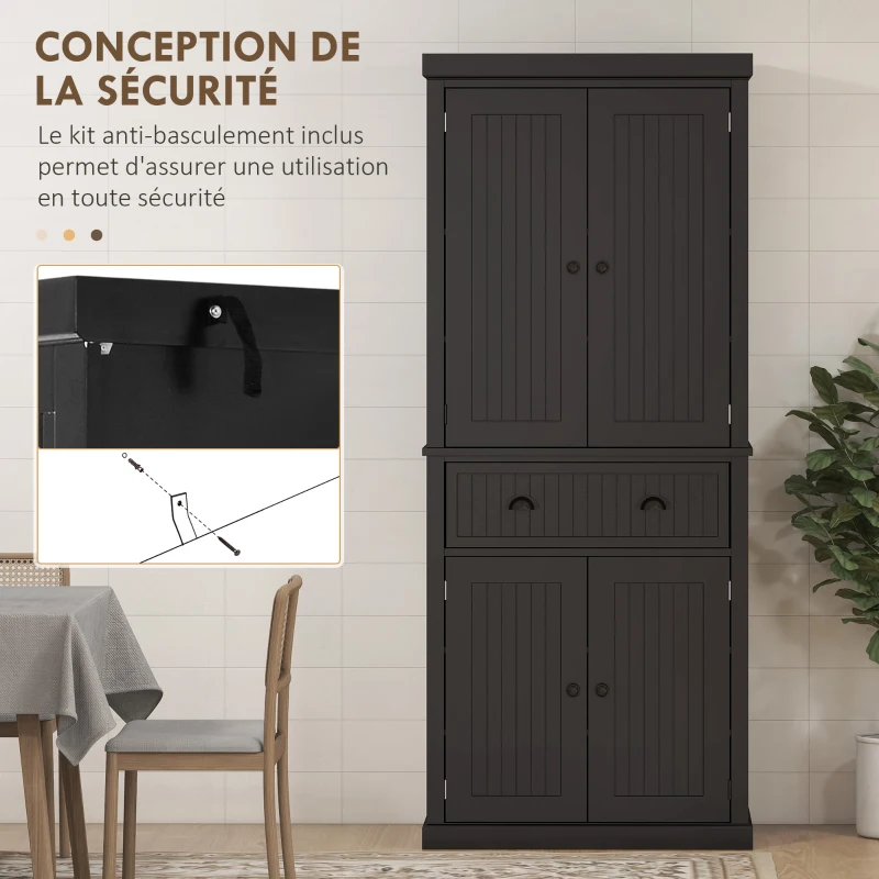 HOMCOM Armoire de cuisine buffet cuisine multi-rangements étagères réglables 4 portes et grand tiroir 76,2 x 40,2 x 183 cm noir