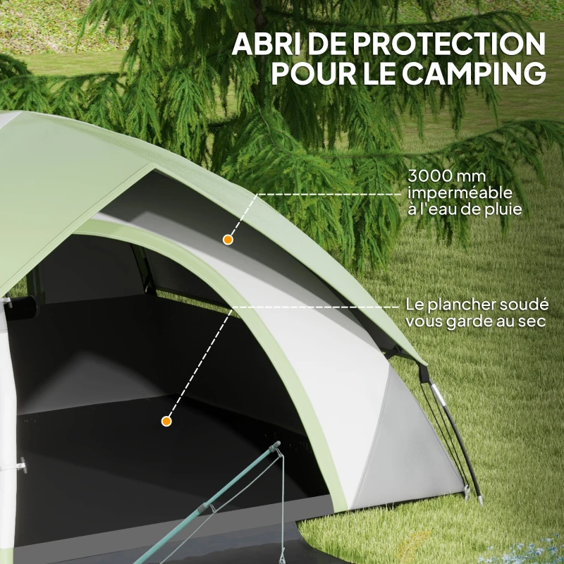 Outsunny Tente de camping pour 2 personnes 3-4 saison 3000 mm imperméable et ventilée, installation facile, gris