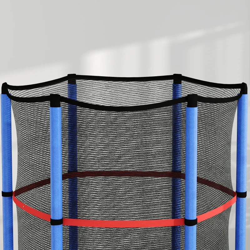 HOMCOM Saltea Elastică pentru Copii 3-6 Ani cu Plasă de Protecție, 6 Stâlpi și 3 Intrări, Ø140x190 cm, Albastru