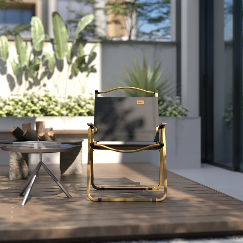 Outsunny Chaise de camping chaise de pêche pliante avec accoudoirs tissu Oxford et structure acier 54 x 59 x 78 cm gris foncé