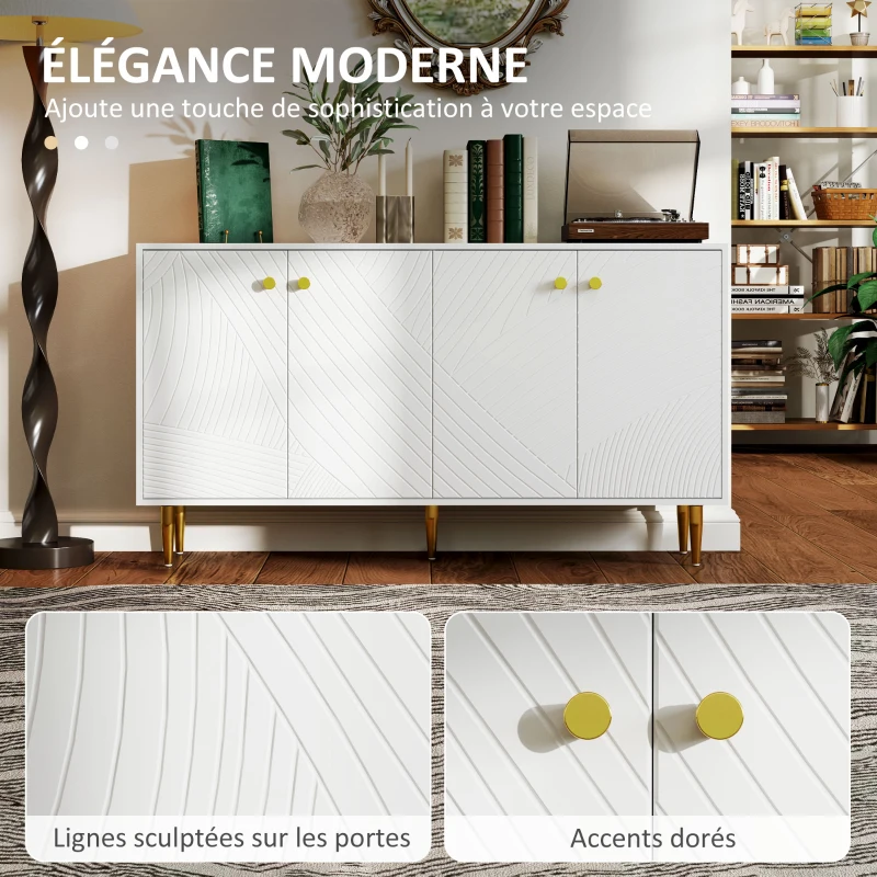 HOMCOM Buffet salon meuble de rangement avec étagères réglables, placards à portes, 140 x 35 x 77,5 cm, blanc