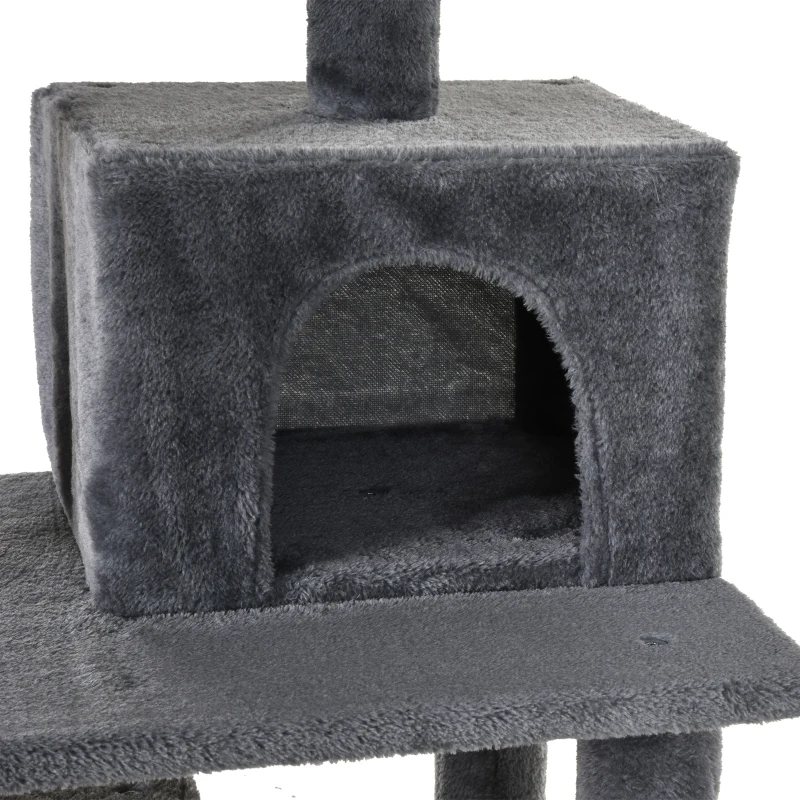 PawHut Katzen Kratzbaum groß 145 cm, Katzenbaum mit Hängematte, Kletterbaum für Katzen, Katzenkratzbaum Höhle Katzenmöbel mit Sisalstämmen, Hellgrau