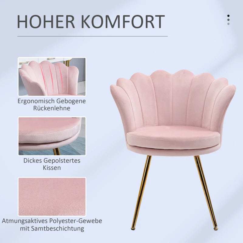 HOMCOM Sessel mit lotusförmigem Design, vergoldete Metallbeine, Schaumstoffpolster, Rosa