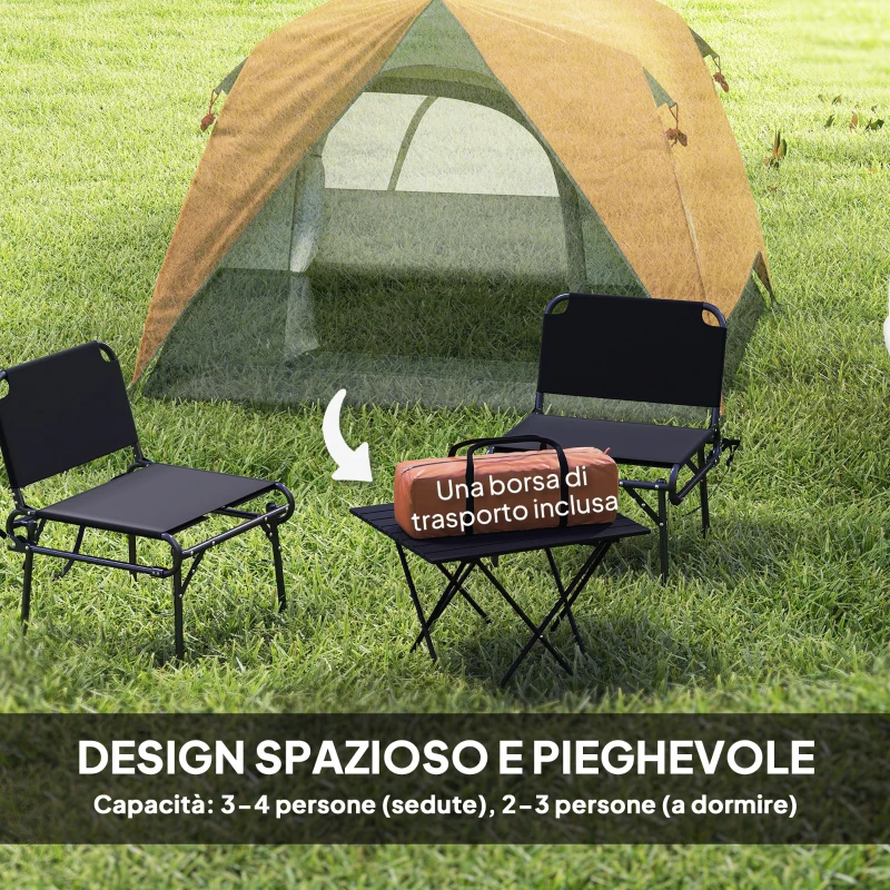 Outsunny Tenda da Campeggio per 3 Persone Impermeabile con Tasca, Gancio per Lanterna e Borsa, 2x2x1.35m, Arancione
