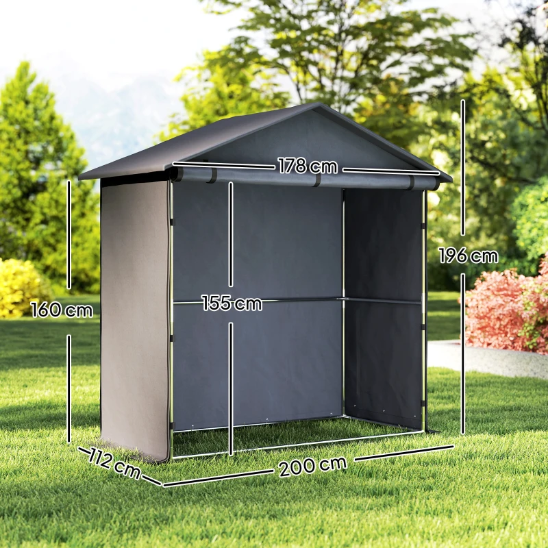 Outsunny Cort Garaj cu Intrare Rulabilă, Corzi și Țăruși, 1.1x2 m, Gri Închis(m-3)