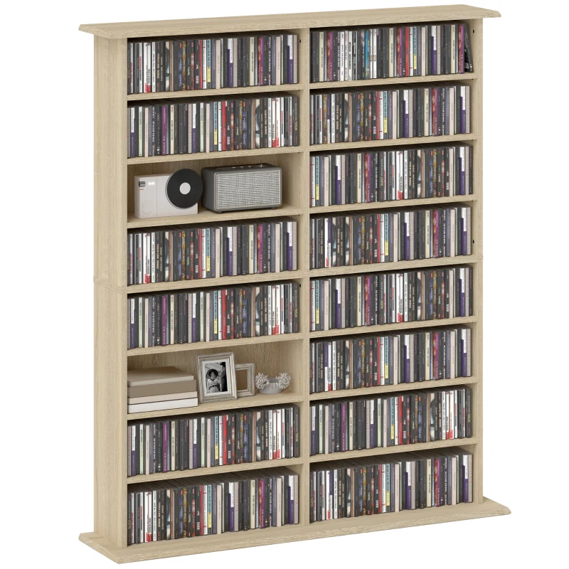 HOMCOM Rangements pour CD et DVD avec 16 compartiments et 12 étagères réglables capacité max. 720 CD/396 DVD et Blu-ray naturel