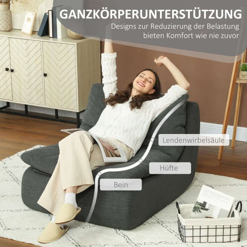 HOMCOM Schuim Vloerstoel, Loungefauteuil met Wasbare Hoes, Loungestoel voor Woonkamer, Slaapkamer, Grijs