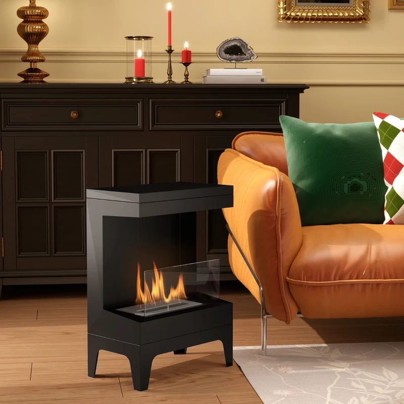 HOMCOM Cheminée bioéthanol sur pieds avec réservoir 0,9 L environ 3,3 h de combustion couverture 20 m² 38 x 22 x 54 cm noir