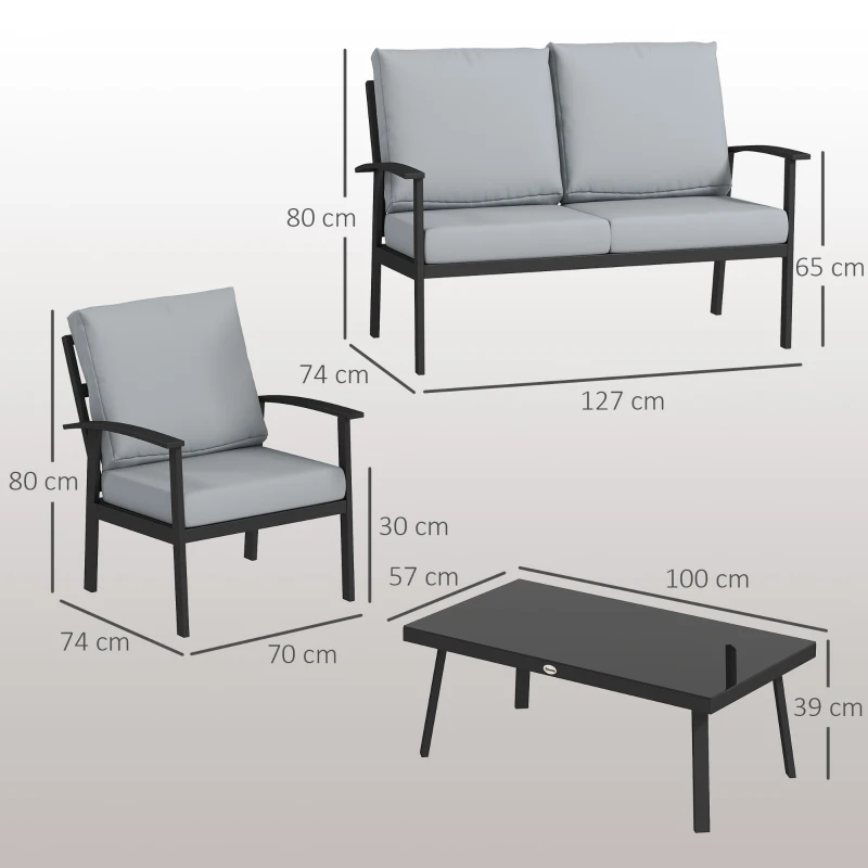 Outsunny Set de Mobilier de Gradina din 4 Piese cu Canapea, 2 Fotolii si Masa de Cafea, 127x74x80 cm, Gri Carbune