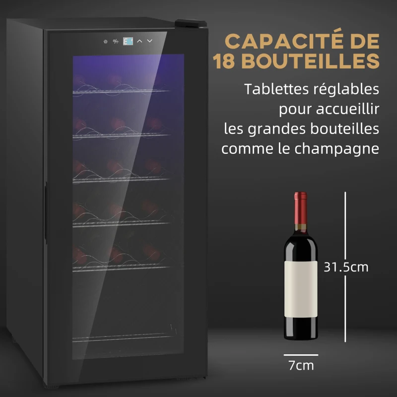 HOMCOM Cave à vin 18 bouteilles 50L haute performance température réglable 5-18° avec lumière LED, noir