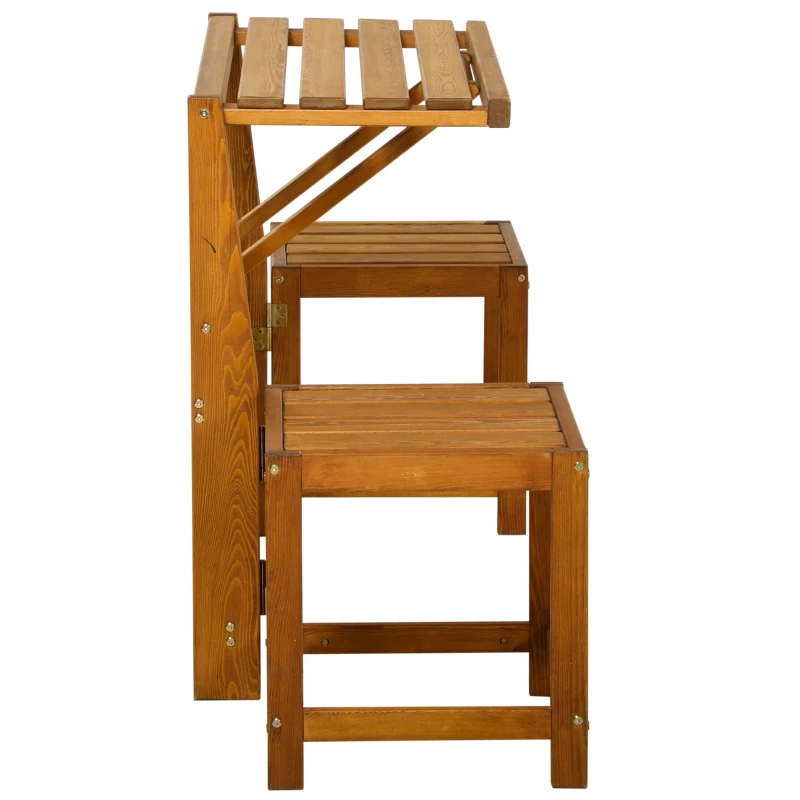 Outsunny Gartenbank für 2 Personen, 2-in-1-Kombination, Tisch mit 2 Hockern, Lärchenholz, wetterfest, Teak