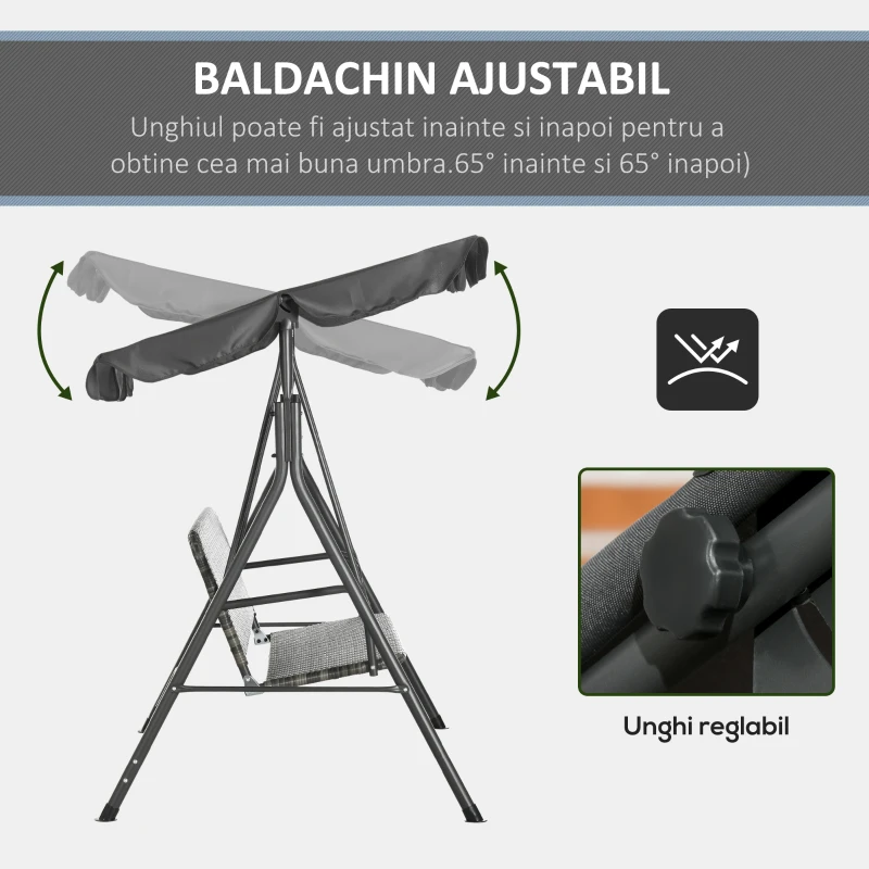 Outsunny Balansoar de Grădină cu 3 Locuri și Parasolar Reglabil, 167x112x153 cm, Gri Închis(m-6)