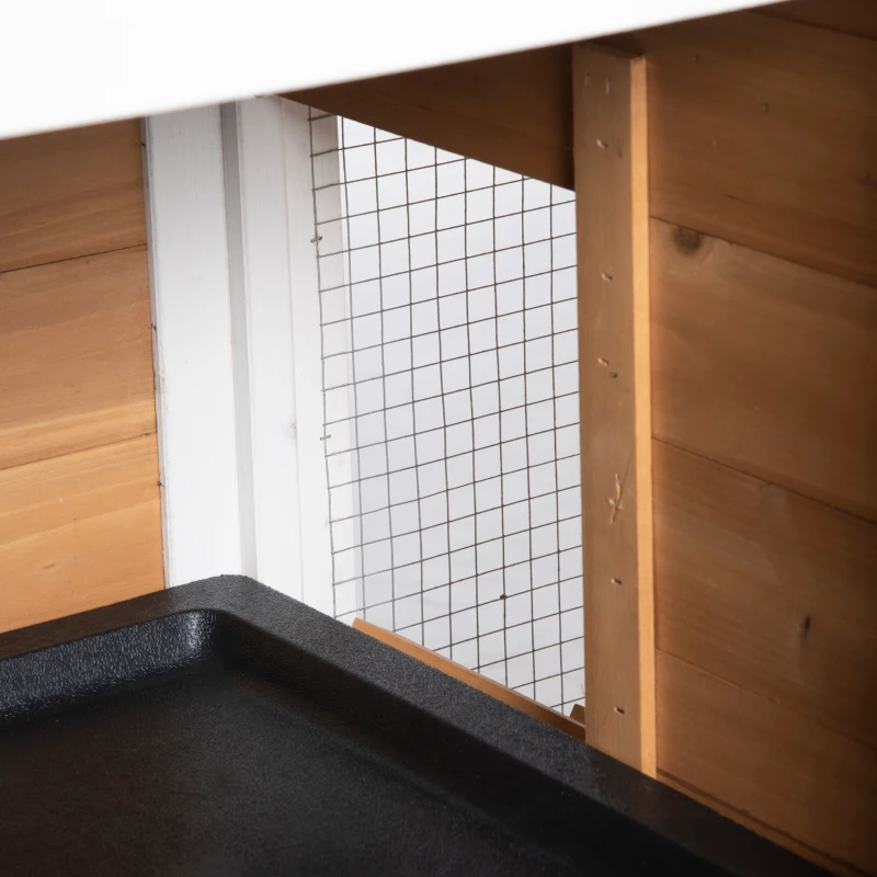 PawHut Kleintierstall mit Freigehege inkl. Rampe Asphaltdach Tannenholz Schwarz + Weiß + Natur