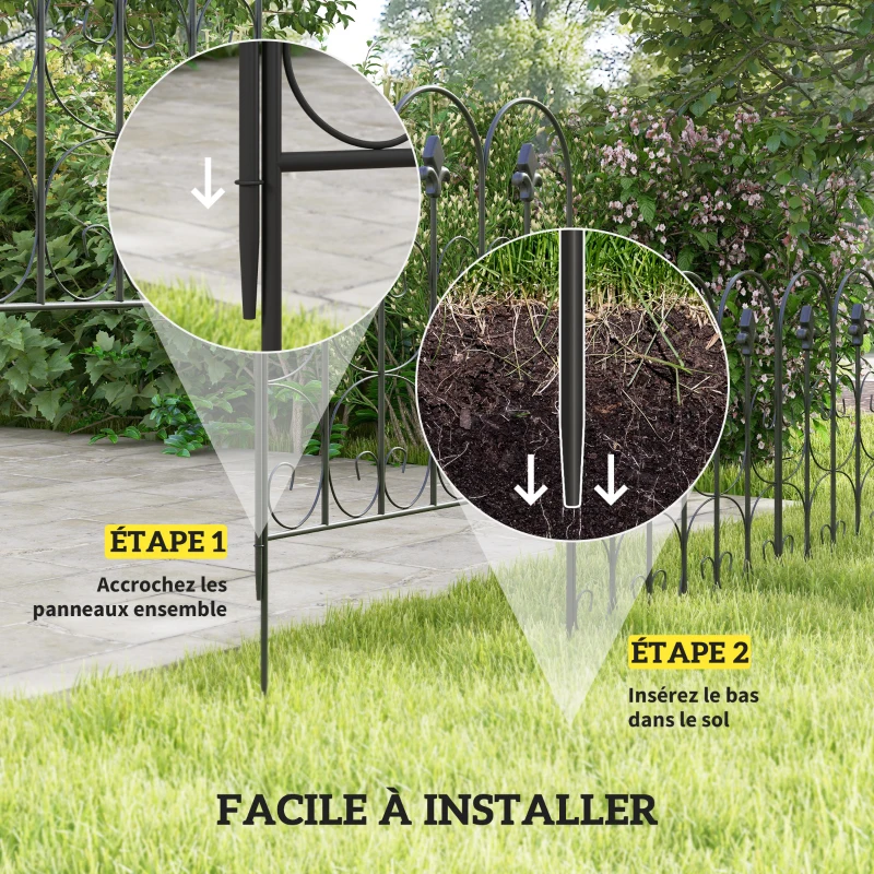 Outsunny Lot de 5 clôtures de jardin décoratives en fil métallique antirouille pour extérieur, noir