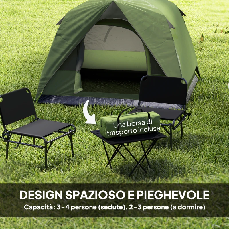 Outsunny Tenda da Campeggio per 3 Persone Impermeabile con Tasca, Gancio per Lanterna e Borsa, 2x2x1.35m, Verde