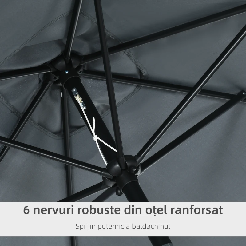 Outsunny Umbrelă dreptunghiulară 2x3 m pliabilă și reglabilă cu manivelă, din aluminiu și poliester, gri închis