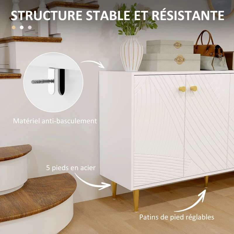 HOMCOM Buffet salon meuble de rangement avec étagères réglables, placards à portes, 140 x 35 x 77,5 cm, blanc