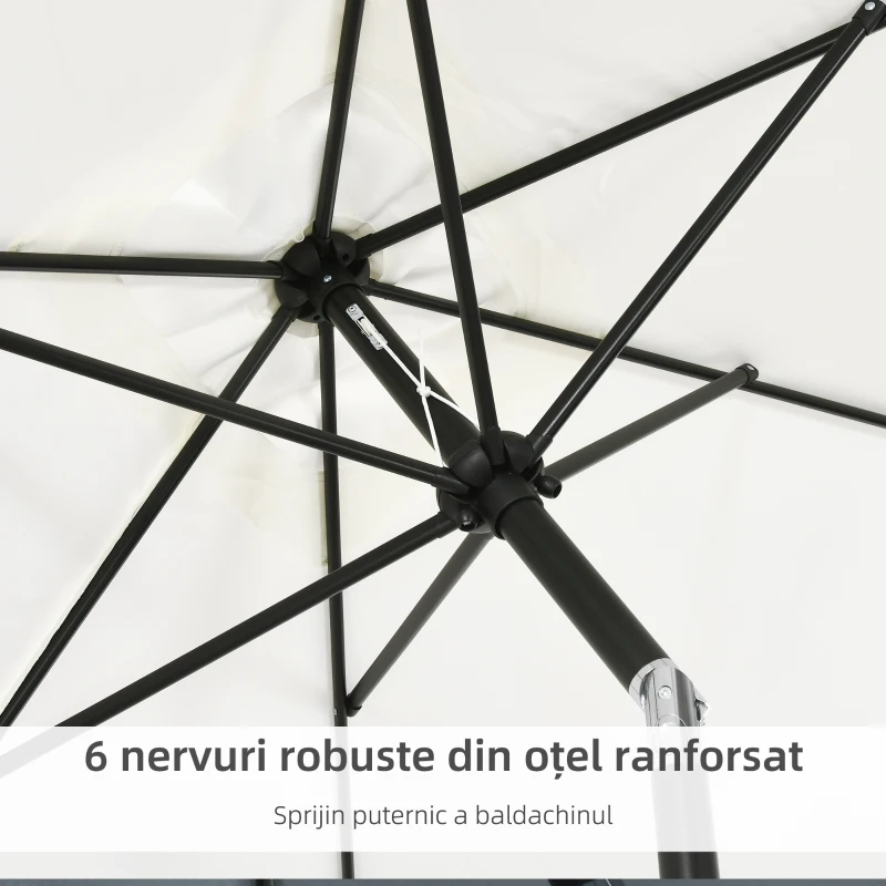 Outsunny Umbrelă dreptunghiulară 2x3 m pliabilă și reglabilă cu manivelă, din aluminiu și poliester, crem alb