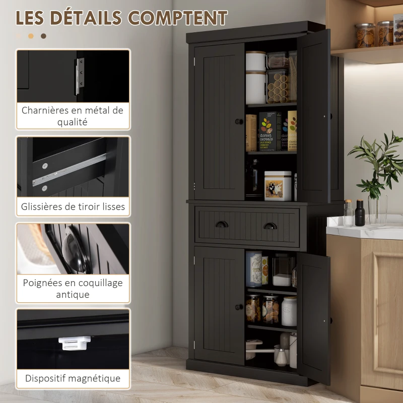 HOMCOM Armoire de cuisine buffet cuisine multi-rangements étagères réglables 4 portes et grand tiroir 76,2 x 40,2 x 183 cm noir