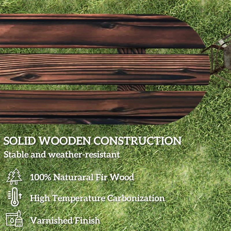 Outsunny Bancă de Grădină cu Picioare în Formă de Roată de Car cu 2 Locuri și Șezut din Șipci, 120x29x39 cm, Maro