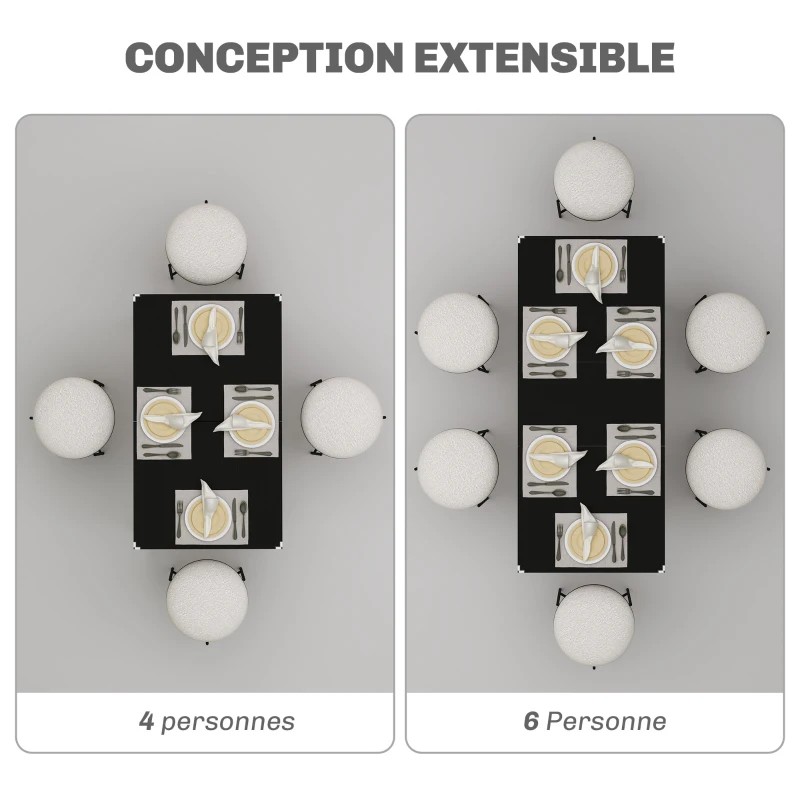 HOMCOM Table à manger pliante et extensible de 4 à 6 personnes, pieds en acier, pour petits espaces, salle à manger, noir