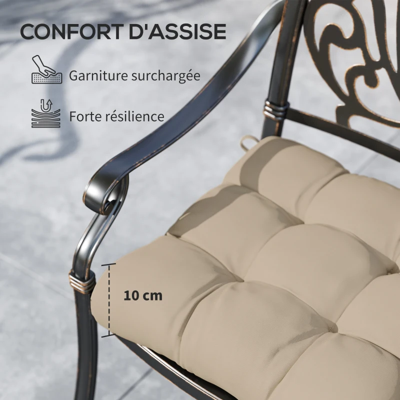 Outsunny Lot de 4 coussins de chaise de jardin, coussins extérieurs capitonné, rembourrage 10 cm avec attaches, 48 x 48 cm kaki