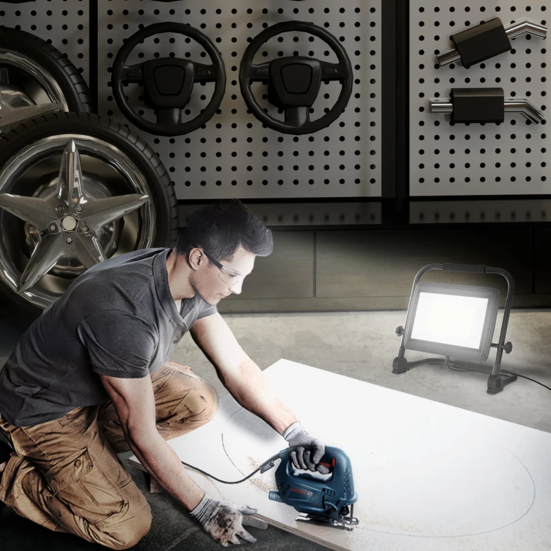 HOMCOM Lampă de Lucru LED, Portabilă și Rezistentă la Intemperii, 35x20x32 cm, Negru