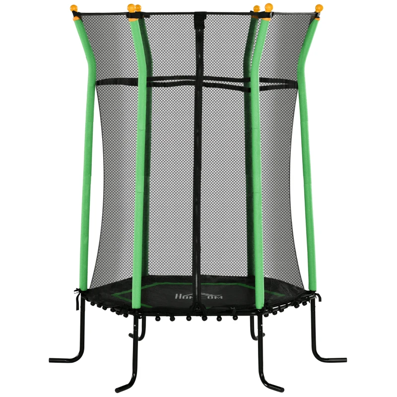 HOMCOM Trambulină Elastică pentru Copii 3-10 Ani cu Intrare cu Fermoar și Bare Căptușite, Ø163.5x190 cm, Verde