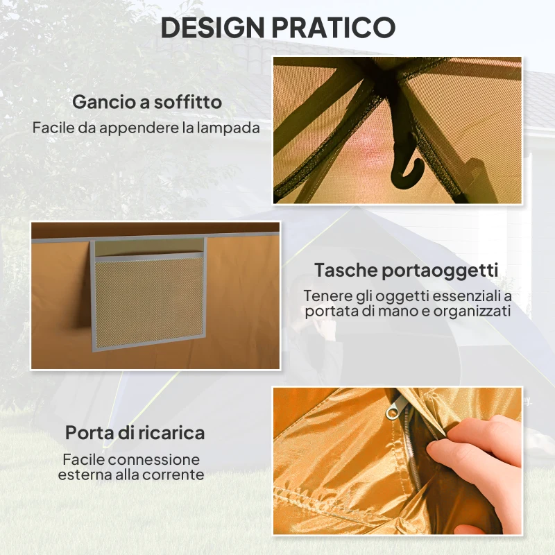 Outsunny Tenda da Campeggio per 3 Persone Impermeabile con Tasche, Gancio per Lanterna e Borsa di Trasporto, Arancione