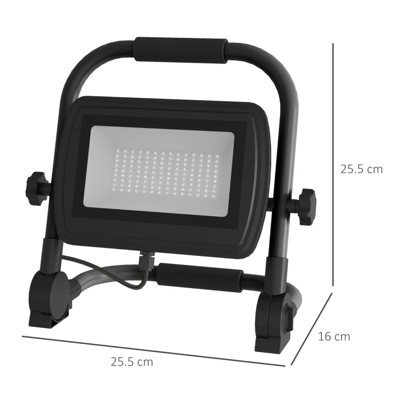 HOMCOM Lampă de Lucru LED, Portabilă și Rezistentă la Intemperii, 25,5x16x25,5 cm, Negru