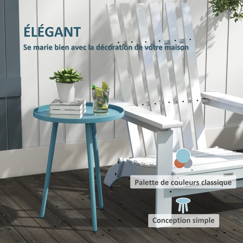 Outsunny Table basse de jardin ronde, table d'appoint extérieur avec bord rond en acier, dim. Ø40 x 50H cm bleu