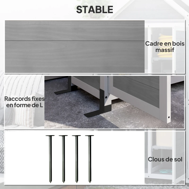 Outsunny Abri de jardin et armoire de rangement en bois avec toit incliné en asphalte, étagères et portes verrouillables, gris