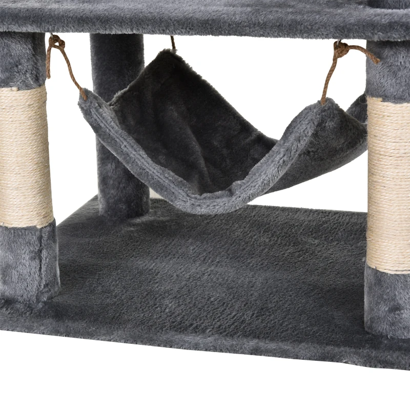 PawHut Katzen Kratzbaum groß 145 cm, Katzenbaum mit Hängematte, Kletterbaum für Katzen, Katzenkratzbaum Höhle Katzenmöbel mit Sisalstämmen, Hellgrau