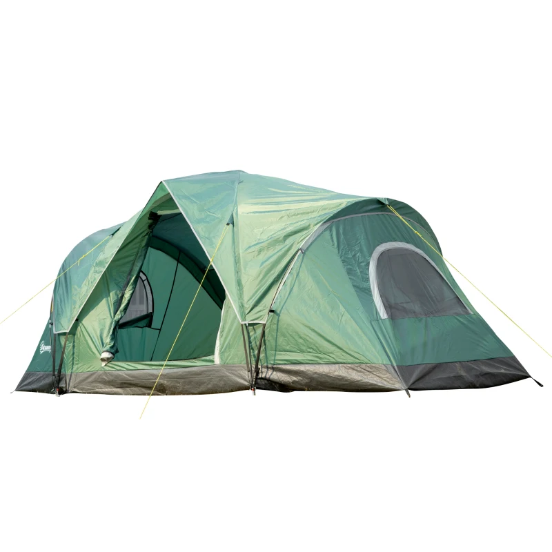 Outsunny Campingzelt für 5-6 Personen, Familienzelt, Lampenhaken, Seitentaschen, 4,55x2,3x1,8m, Grün/Schwarz