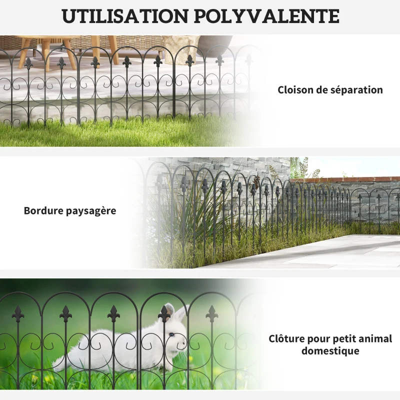 Outsunny Lot de 5 clôtures de jardin décoratives en fil métallique antirouille pour extérieur, noir