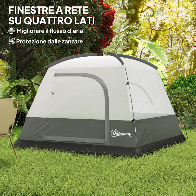 Outsunny Tenda da Campeggio per 3 Persone Impermeabile con Tasca, Gancio per Lanterna e Borsa, 2x2x1.35m, Arancione