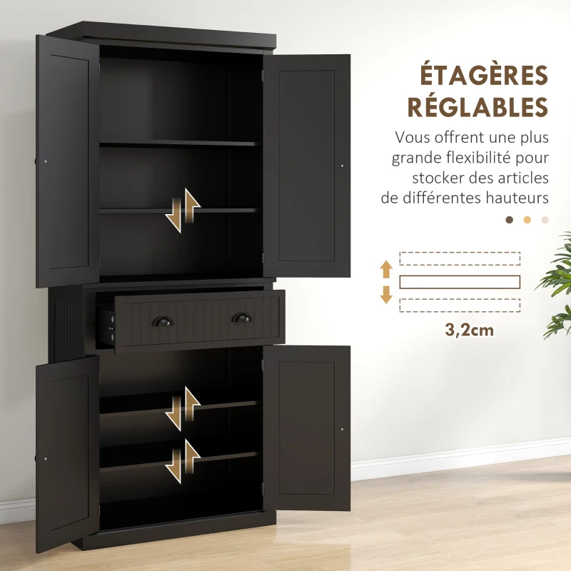 HOMCOM Armoire de cuisine buffet cuisine multi-rangements étagères réglables 4 portes et grand tiroir 76,2 x 40,2 x 183 cm noir