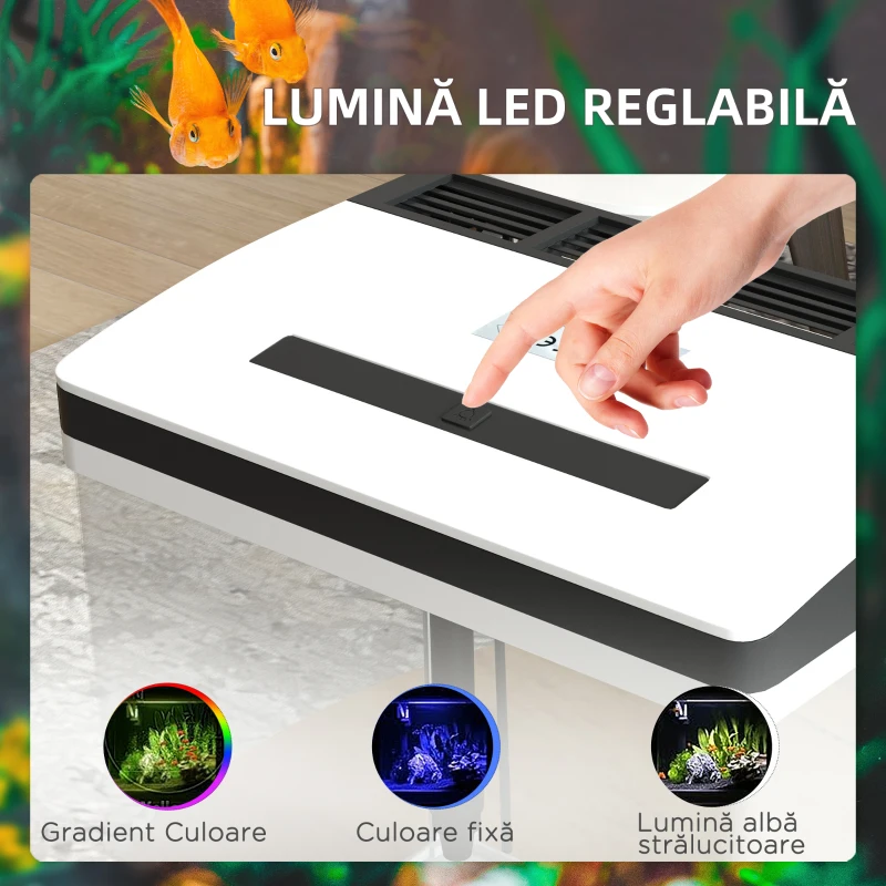 PawHut Acvariu de 28L cu Iluminare LED, Orificii de Ventilație și Pompă Silențioasă, 38x26x38 cm, Alb