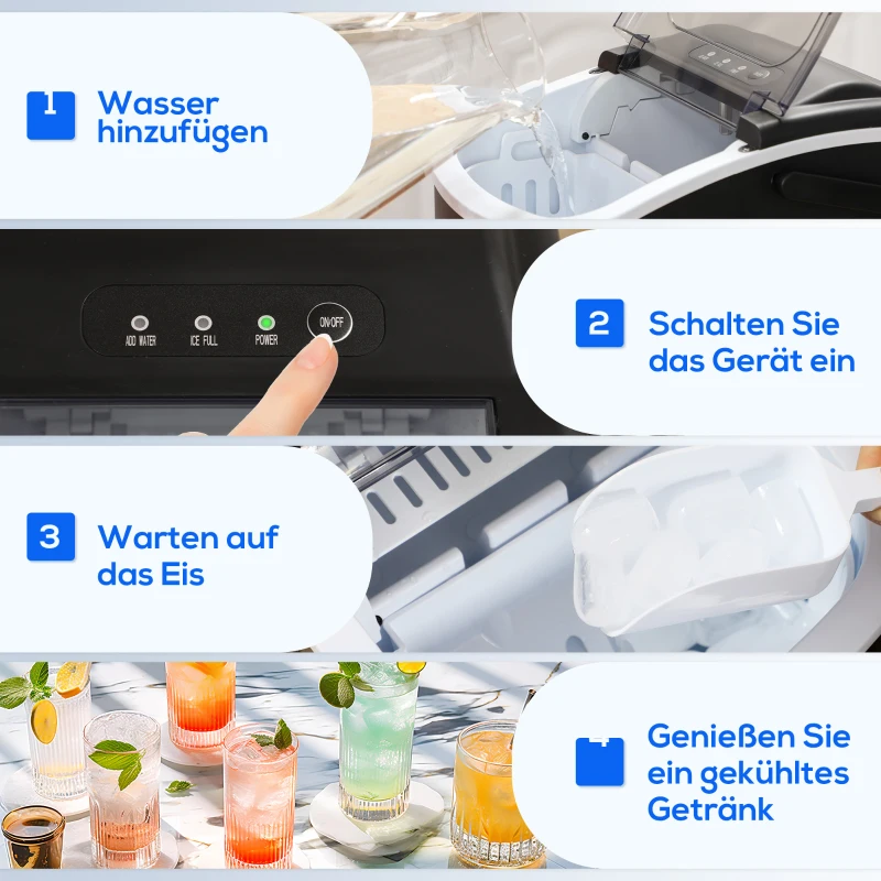 HOMCOM Eiswürfelmaschine Eiwürfelspender Eiwürfelbereiter, 29,4 cm x 22,2 cm x 29 cm, Schwarz