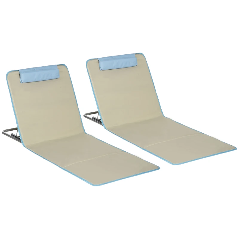 Outsunny Set 2 Șezlonguri cu Spătar Reglabil pe 5 Niveluri, Tetieră și Geantă de Transport, 124x53x35-45 cm, Bej