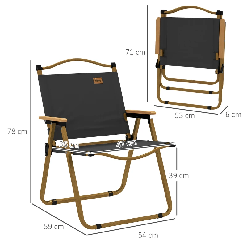 Outsunny Chaise de camping chaise de pêche pliante avec accoudoirs tissu Oxford et structure acier 54 x 59 x 78 cm gris foncé