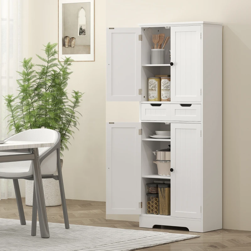 HOMCOM Meuble de salle de bain avec tiroir, placard à portes, étagère réglable, 60 x 30 x 160 cm, blanc(m-7)