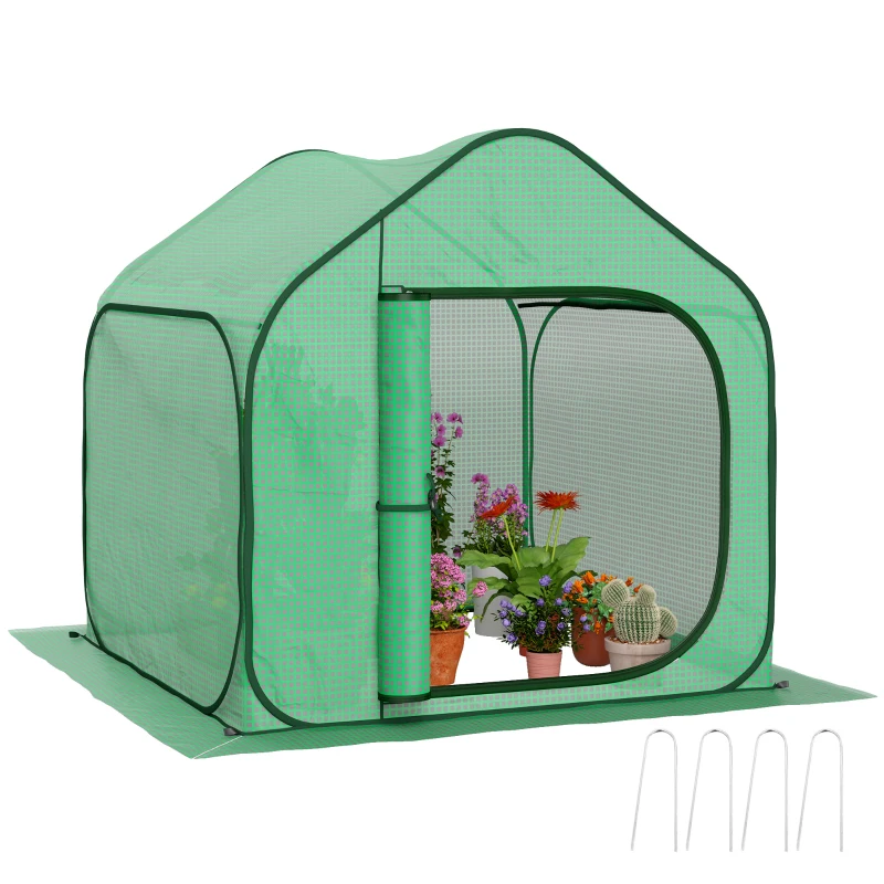 Outsunny Mini serre pop-up petite serre légumes plante fleurs avec porte à fermeture éclair en PE 150 x 148 x 148 cm vert