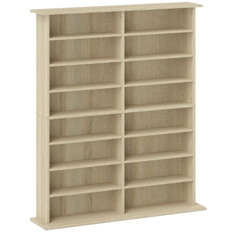 HOMCOM Rangements pour CD et DVD avec 16 compartiments et 12 étagères réglables capacité max. 720 CD/396 DVD et Blu-ray naturel