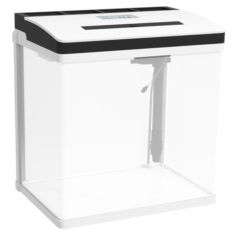 PawHut Acvariu de 28L cu Iluminare LED, Orificii de Ventilație și Pompă Silențioasă, 38x26x38 cm, Alb