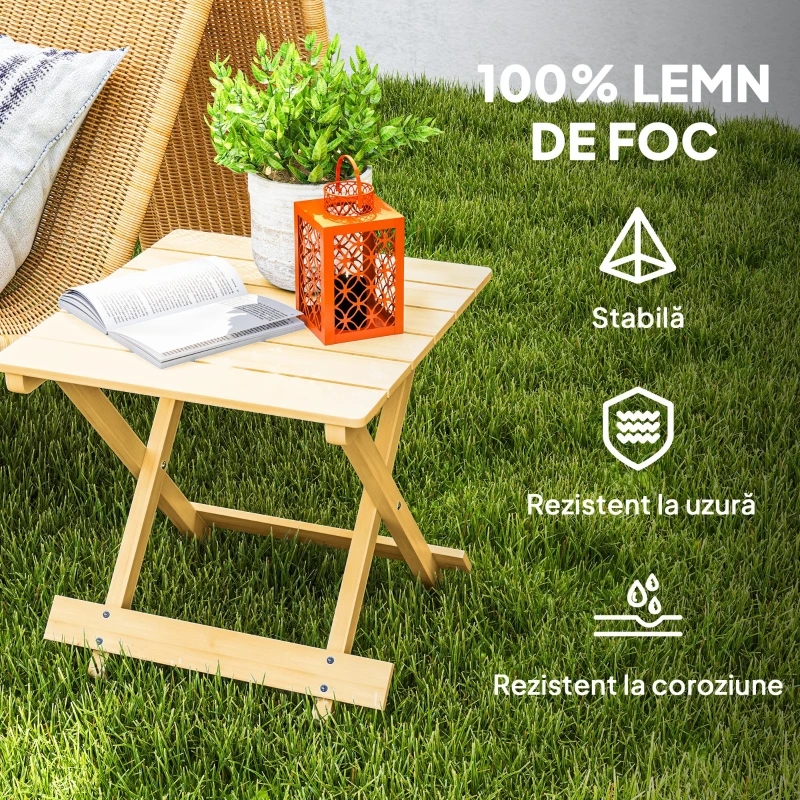 Outsunny Masa de Gradina Pliabila din Lemn de Brad cu Blat din sipci, 40x43x40 cm, Lemn Natural