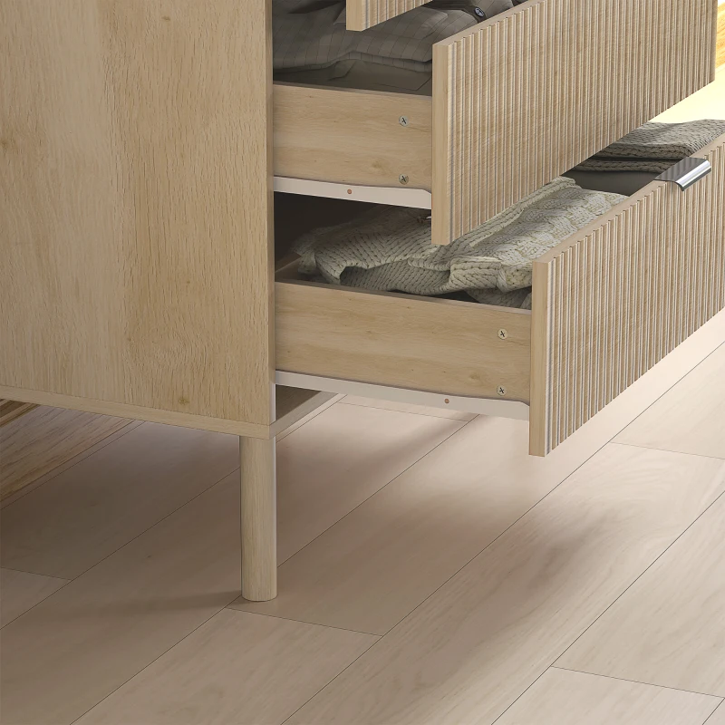 HOMCOM Comodă cu 3 Sertare, Picioare din Lemn Masiv și Design Canelat, 80x40x77,5 cm, Lemn Natural(m-9)