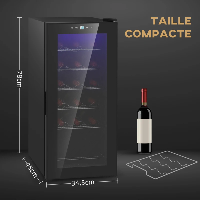 HOMCOM Cave à vin 18 bouteilles 50L haute performance température réglable 5-18° avec lumière LED, noir