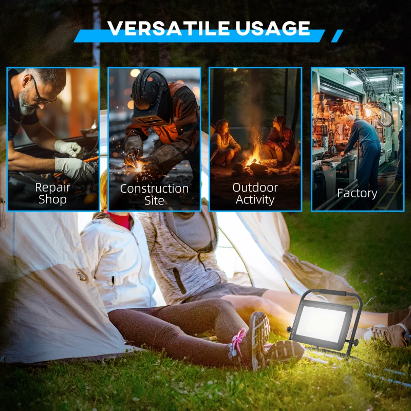 HOMCOM Lampă de Lucru LED, Portabilă și Rezistentă la Intemperii, 35x20x32 cm, Negru